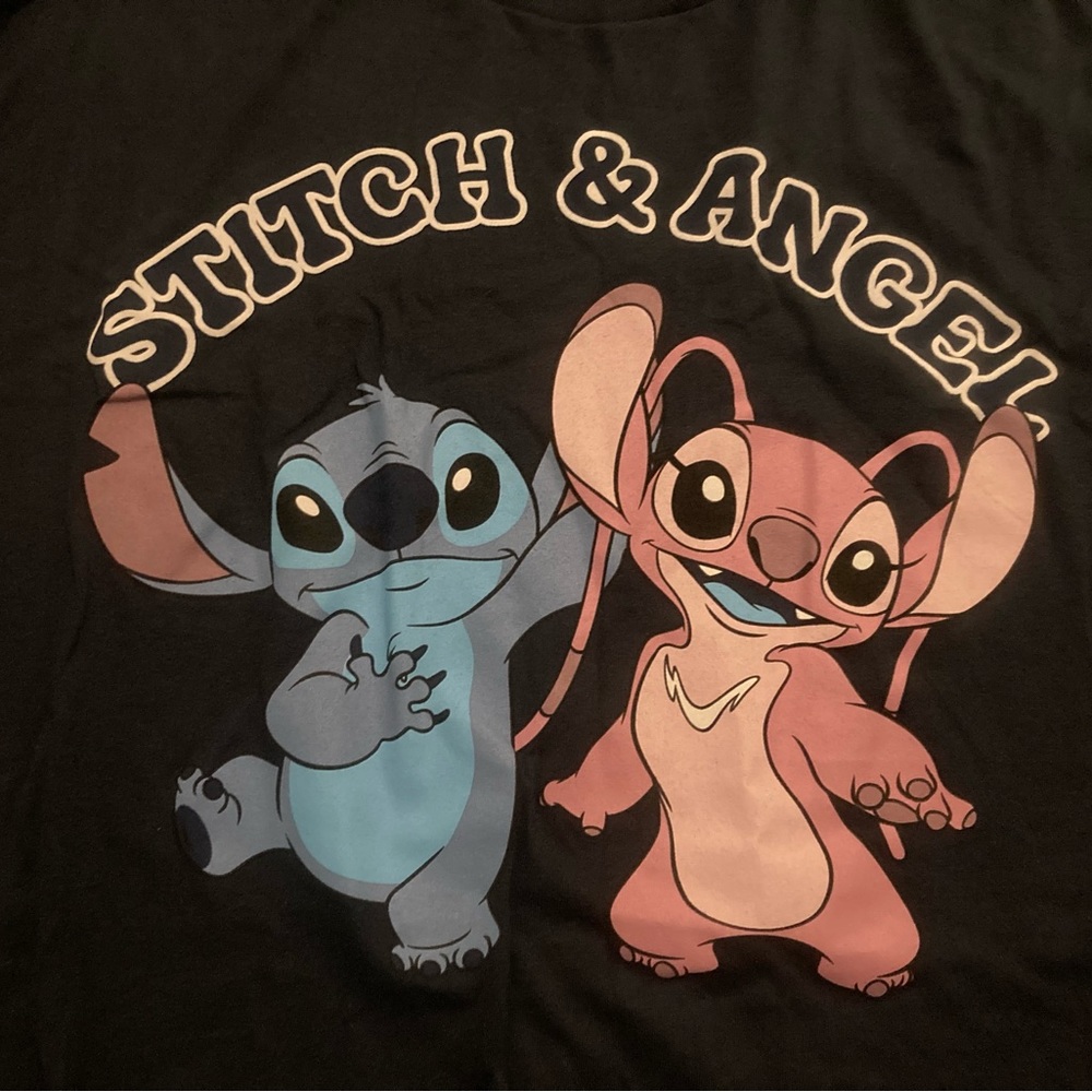 NWT Stitch Angel Unisex Medium Navy blue Shirt Lilo Ohana Disney
